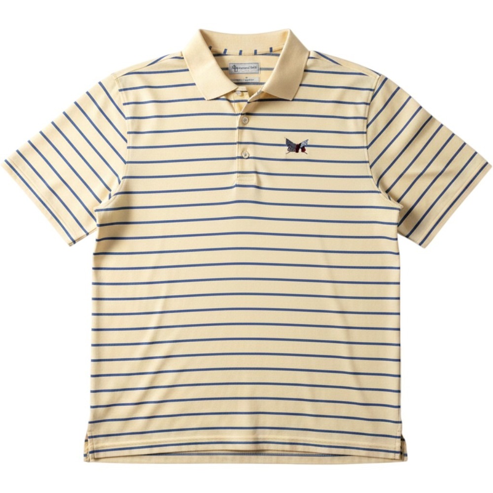 Donald Ross Polo Shirt Men XL Yellow Blue Striped Golf Performance Flag Logo